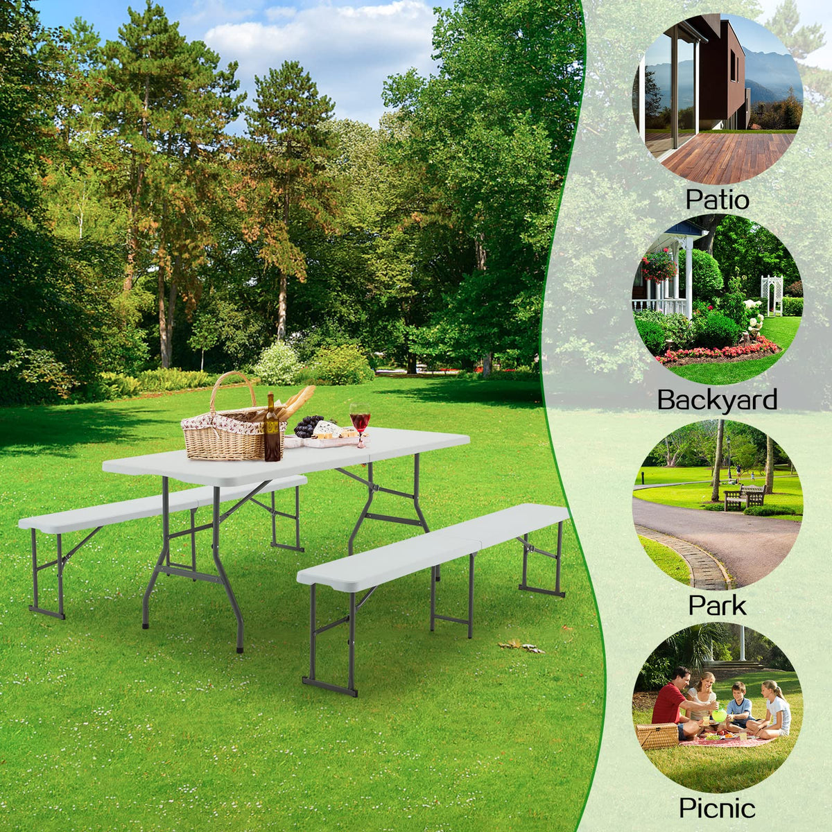 6FT White Plastic Folding Table with Carrying Handle S3430
