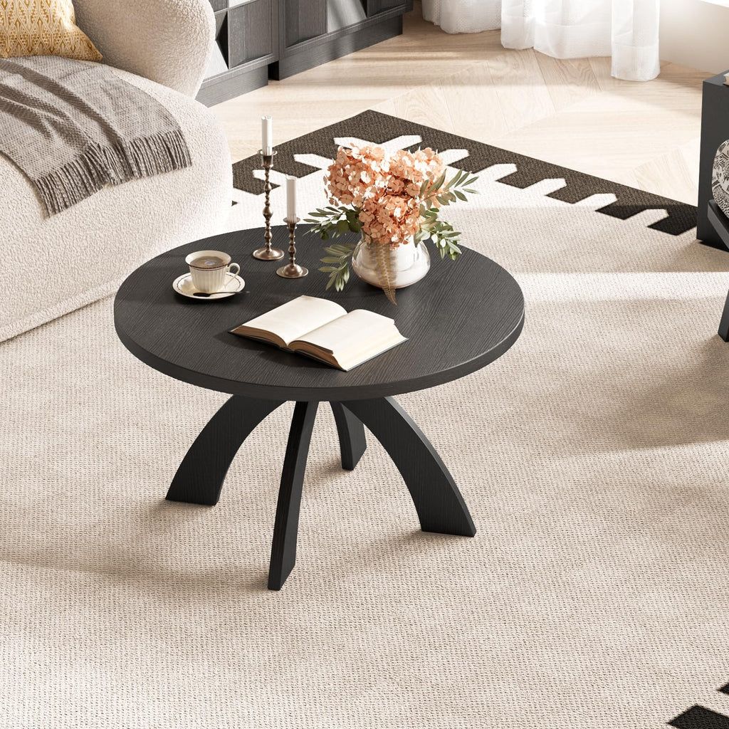31.5" Round Wood Coffee Table with Cross Legs, Black S996616