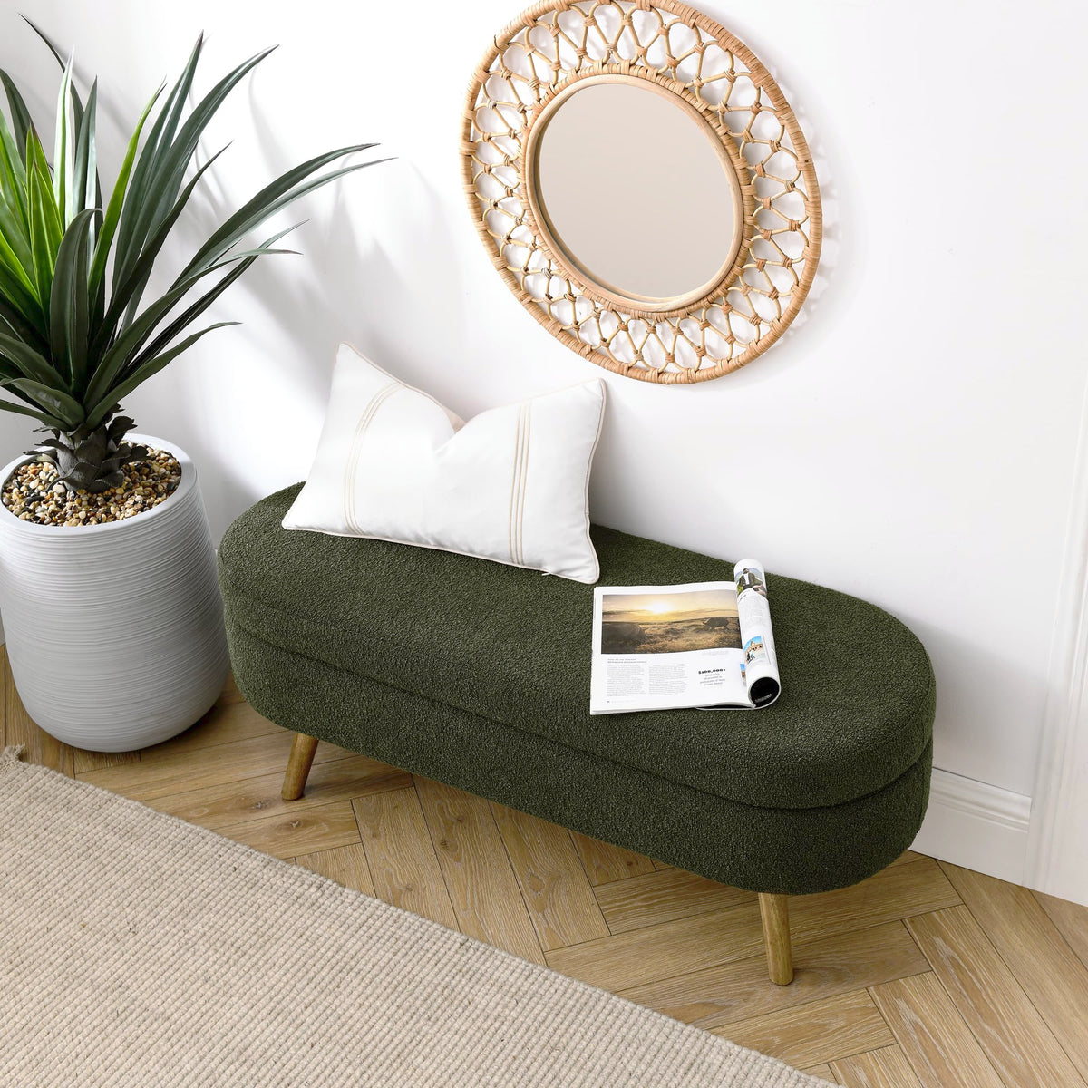 Oval Storage Bench with Rubber Wood Legs U23205