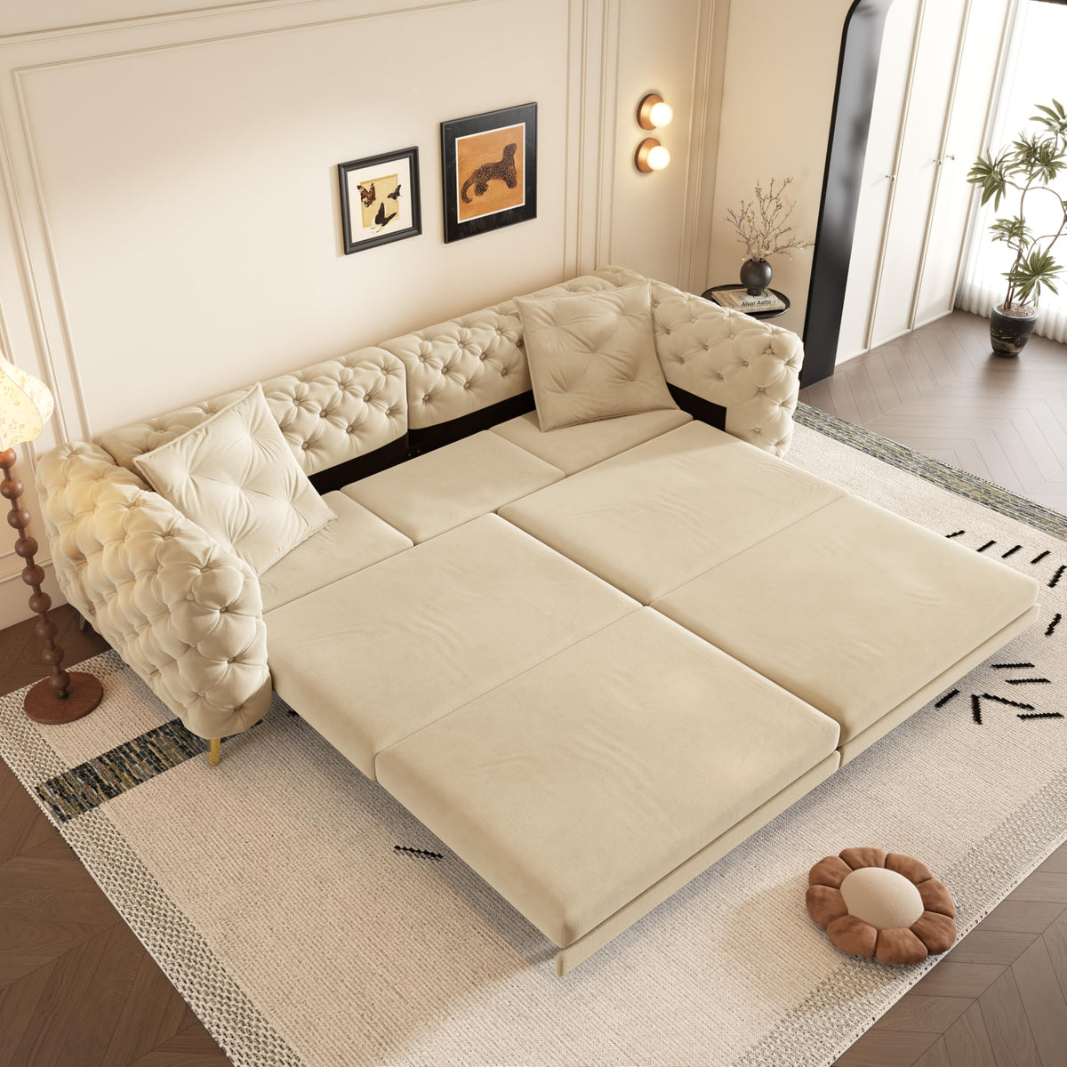 98" King Size Velvet Convertible Sofa Bed with Ottoman G784