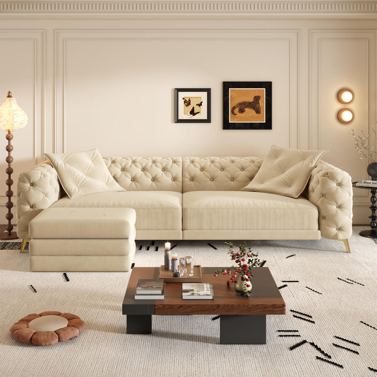 98" King Size Velvet Convertible Sofa Bed with Ottoman G784