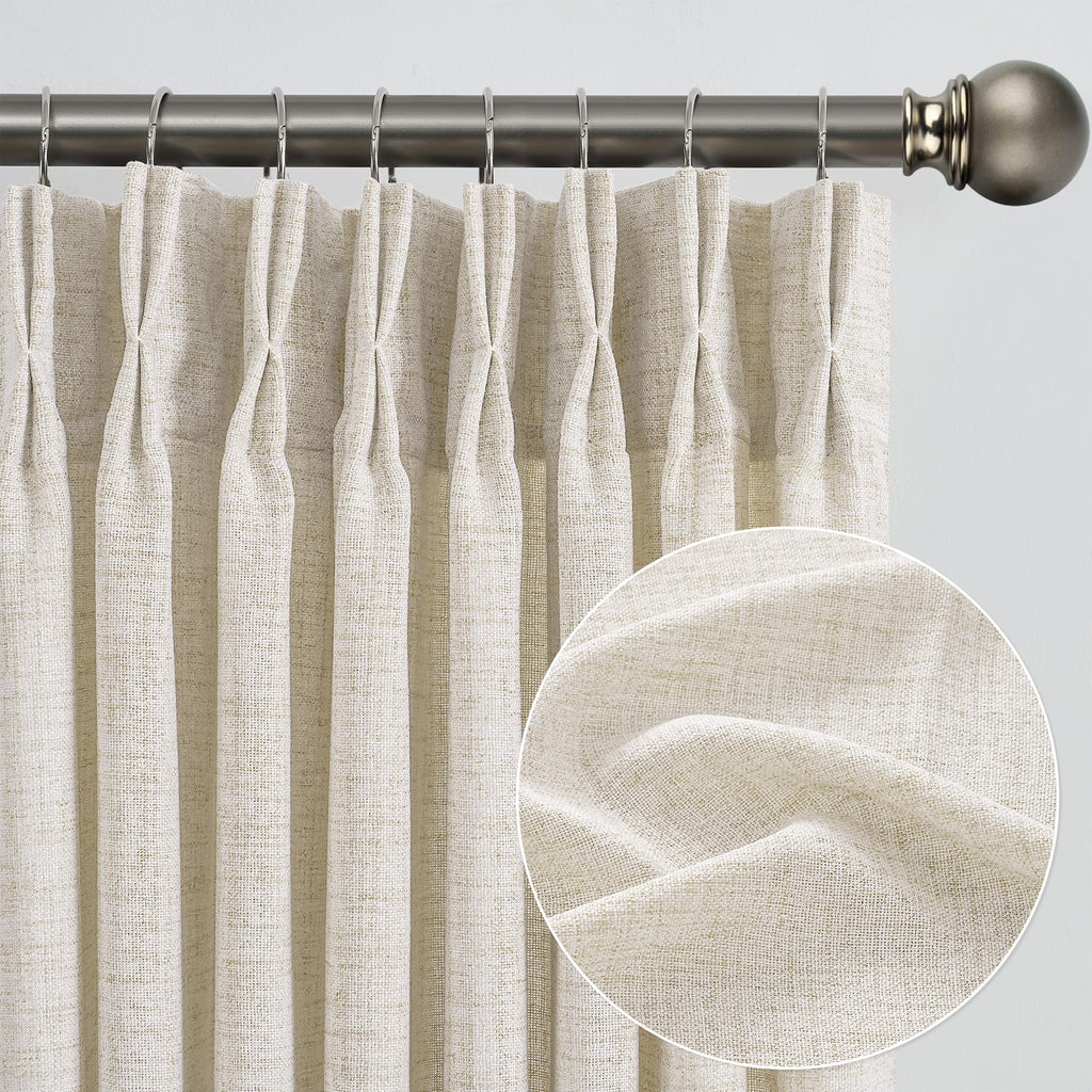 Pinch Pleated Sheer Curtains 140 Inches Long Cream Linen Textured Set of 2 D60606