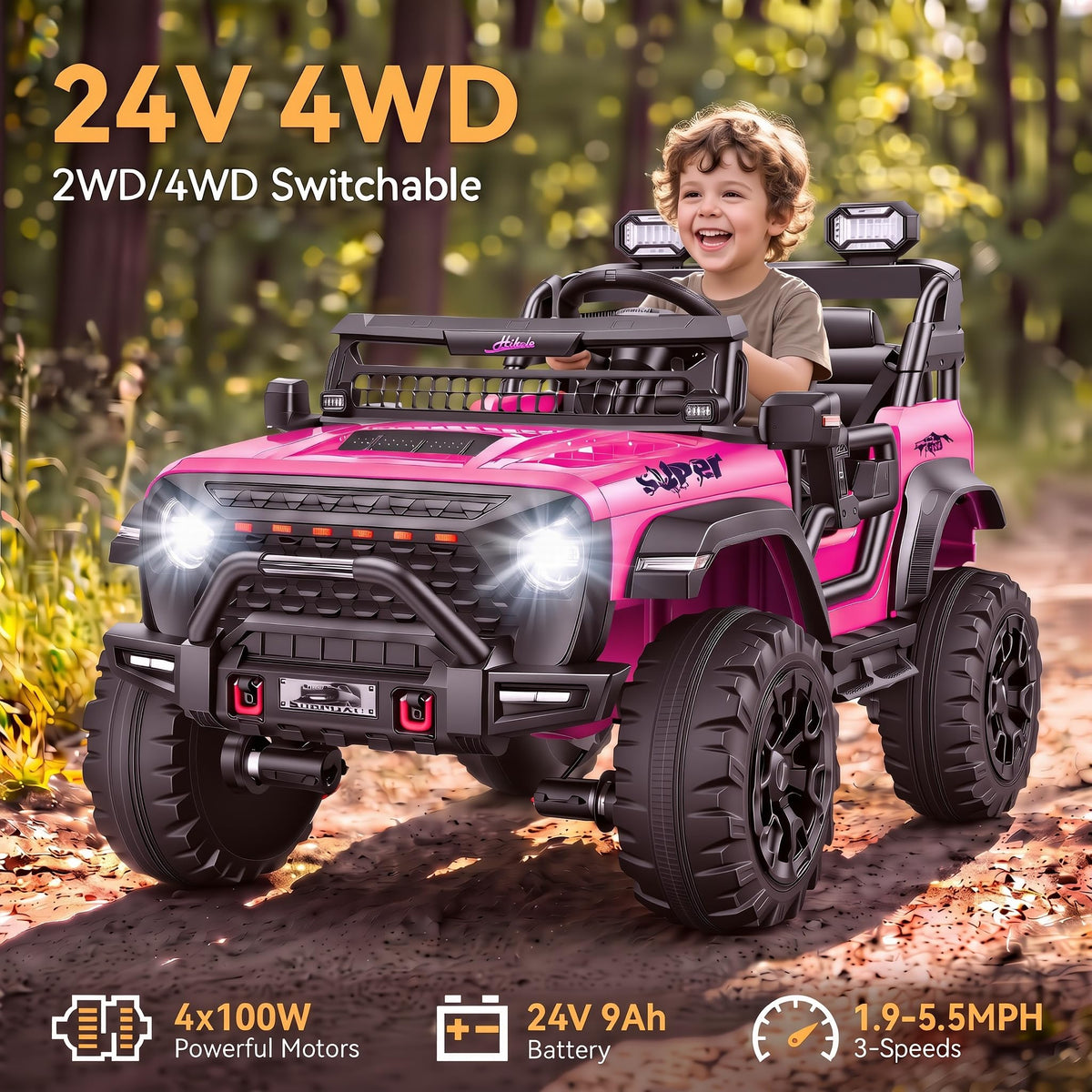 24V 2 Seater Pink Ride on Toy U1600