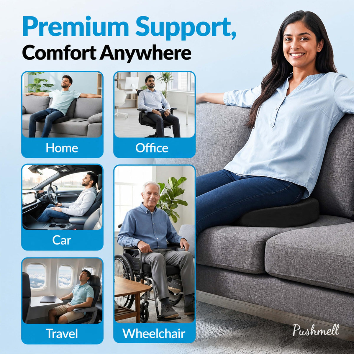 Memory Foam Gel Seat Cushion with Extra Cover V3756