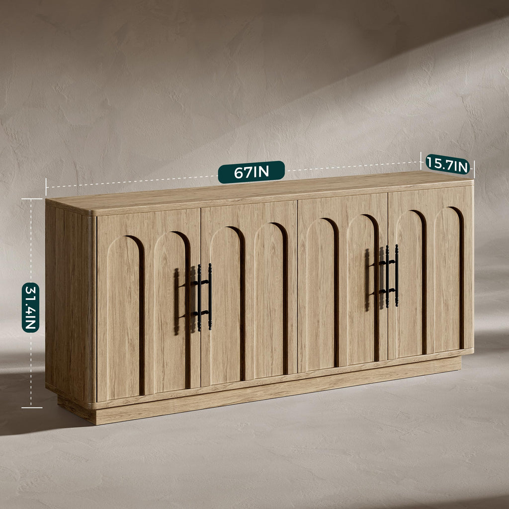 67" Arched Oak Sideboard Buffet Cabinet with Storage J83479