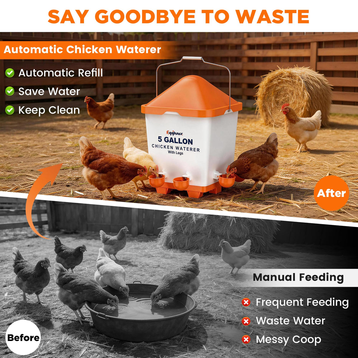 5 Gallons Chicken Waterer Bucket with Cups and Adjustable Legs G8821
