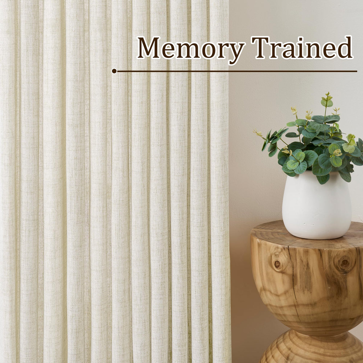 Pinch Pleated Sheer Curtains 140 Inches Long Cream Linen Textured Set of 2 D60606