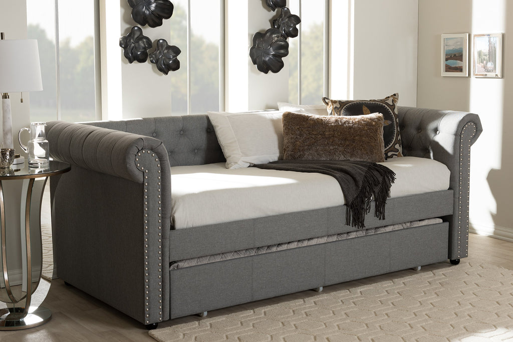 Light Beige Fabric Trundle Daybed E528337