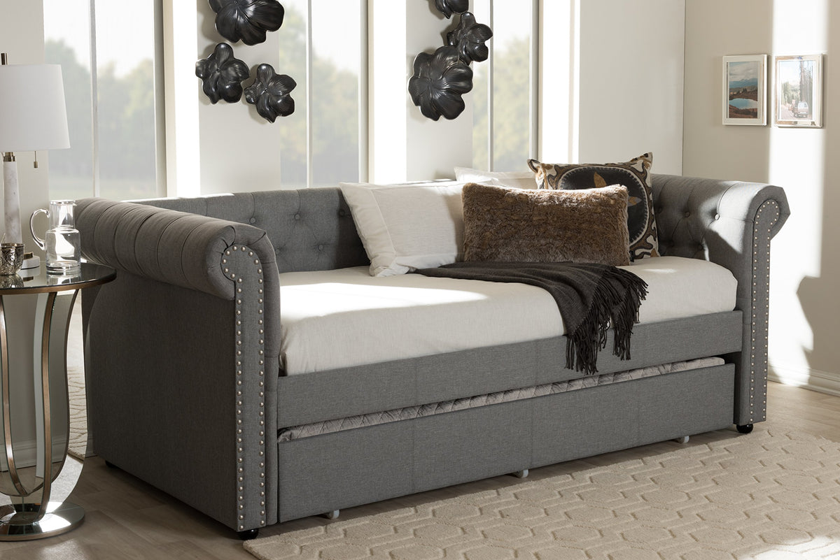 Light Beige Fabric Trundle Daybed E528337
