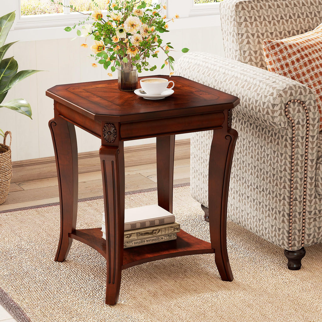 Vintage Wood End Table with Storage Shelf Z69688
