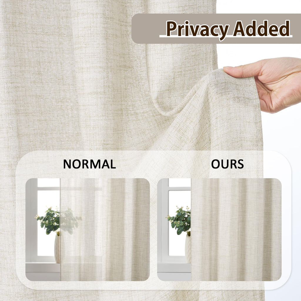 Pinch Pleated Sheer Curtains 140 Inches Long Cream Linen Textured Set of 2 D60606