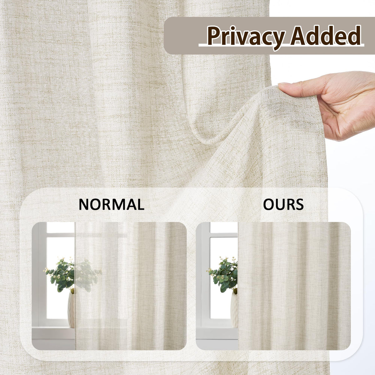 Pinch Pleated Sheer Curtains 140 Inches Long Cream Linen Textured Set of 2 D60606