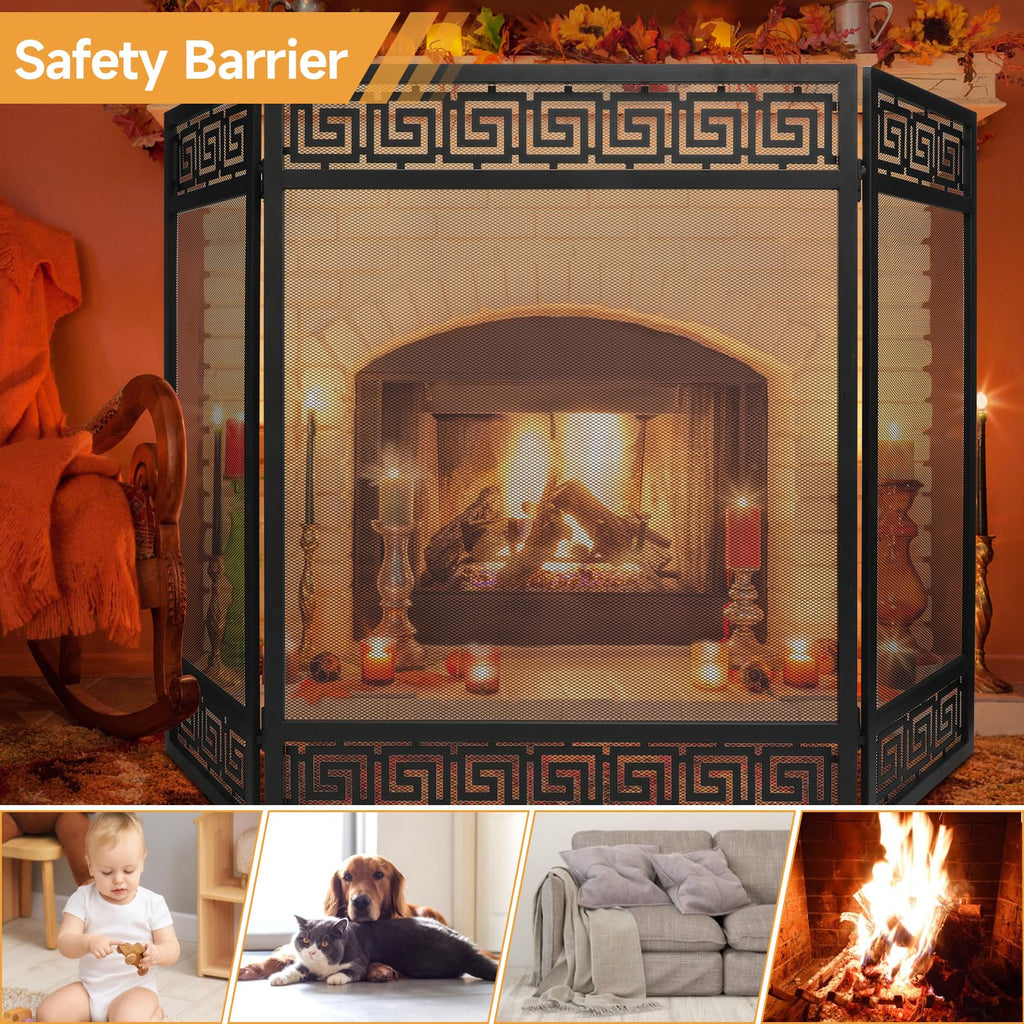50"x32" 3 Panel Steel Fireplace Screen B49797