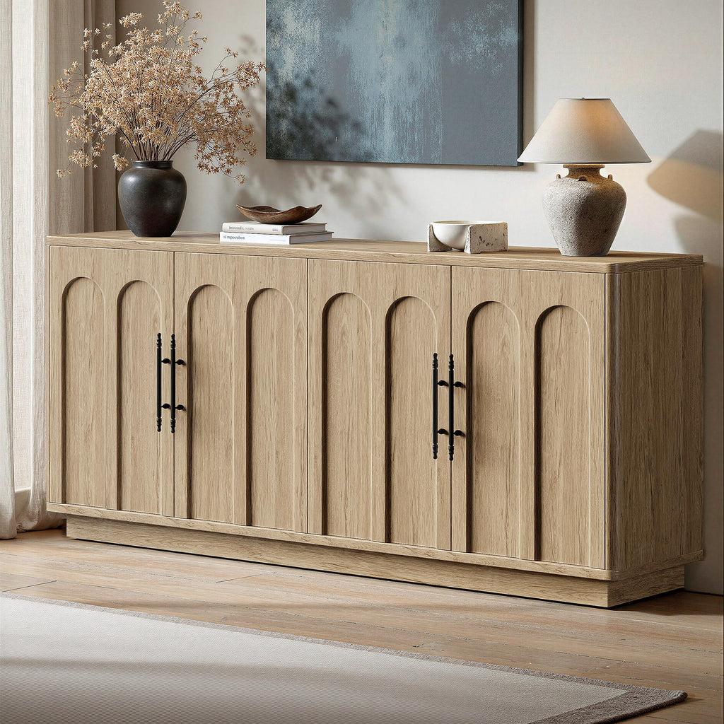 67" Arched Oak Sideboard Buffet Cabinet with Storage J83479